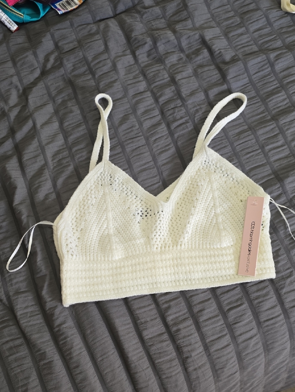 Aqua White Crochet Bralette Sz Med Nwt